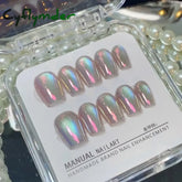 Cyflymder 10Pcs Aurora Cat Eye Handmade Press On Nails Short Square Head False Nails Wearable Simple Pure Manicure Full Over Nail Art Tips