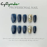 Cyflymder 10Pcs Light Luxury Handmade Press On Nails French coffin Cat Eye Fake Nails with Diamond Full Cover Wearable Artificial Nail Tip