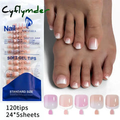 Cyflymder 120Pcs False Toes Nails French Square Full Cover Nude Pink Artificial Fake Toenail Acrylic Foot Nail Art Tips Manicure Tools