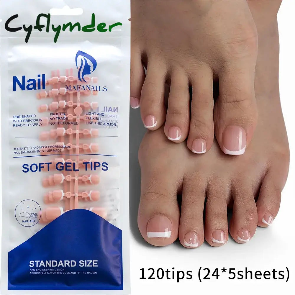 Cyflymder 120Pcs False Toes Nails French Square Full Cover Nude Pink Artificial Fake Toenail Acrylic Foot Nail Art Tips Manicure Tools