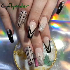 Cyflymder 24 Pcs Glossy Medium Long Ballerina Press On Nails Pink Gradient Fake Nails Artificial Reusable False Nails with Jelly Tabs