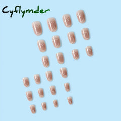 Cyflymder 24 Pcs Medium Oval Press On Nails Pink Gradient Stripe Pattern Fake Nails Glossy Artificial Finger Manicure False Nails