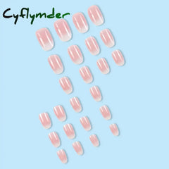 Cyflymder 24 Pcs Medium Oval Press On Nails Pink Gradient Stripe Pattern Fake Nails Glossy Artificial Finger Manicure False Nails