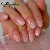 Cyflymder 24 Pcs Medium Oval Press On Nails Pink Gradient Stripe Pattern Fake Nails Glossy Artificial Finger Manicure False Nails