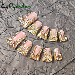 Cyflymder 24 Piece Rectangular 3D Butterfly Dot Diamond Style, Brown Color Scheme Enhances Your Charm, Nail Art Set, Press Nail