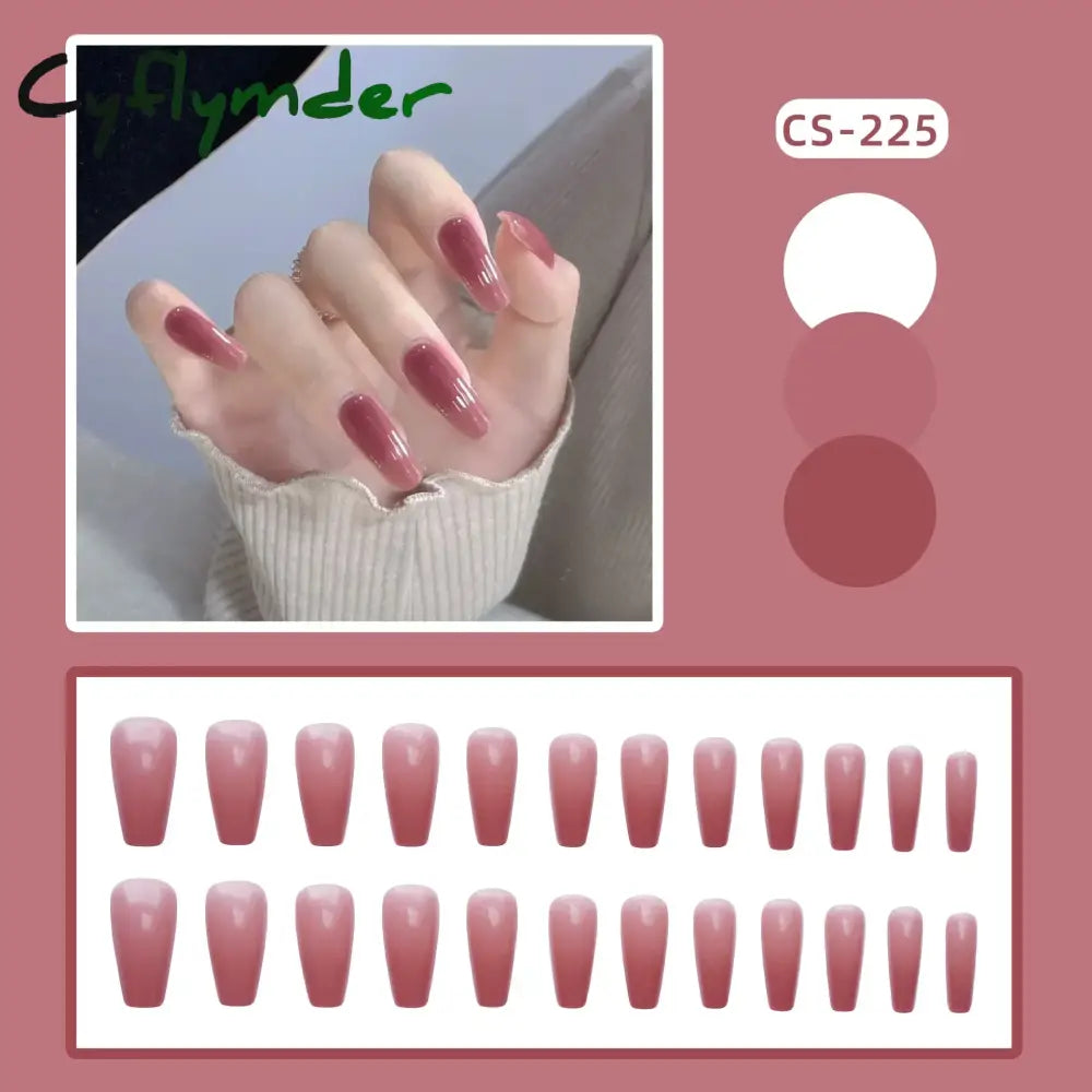 Cyflymder 24PC/Box Fashion False Nails Artificial Milky White Pink Gradients Long Ballet Nail Tips Full Cover Acrylic Fake Nails With Glue
