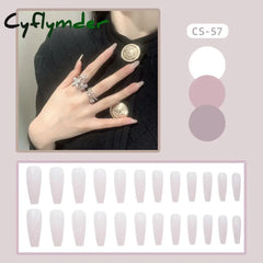 Cyflymder 24PC/Box Fashion False Nails Artificial Milky White Pink Gradients Long Ballet Nail Tips Full Cover Acrylic Fake Nails With Glue