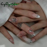 Cyflymder 24Pcs 3D Long Almond False Nails Red Nude Ballet Stiletto Wearable Fake Nails MilkTea Color Jelly Full Cover Press On Nail Tips