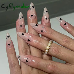 Cyflymder 24Pcs 3D Long Almond False Nails Red Nude Ballet Stiletto Wearable Fake Nails MilkTea Color Jelly Full Cover Press On Nail Tips