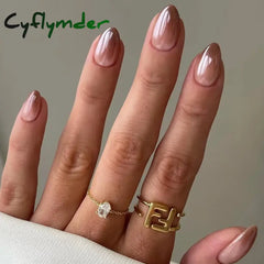 Cyflymder 24Pcs Almond Nails Set with Glue Gradient Short Oval False Nails Wearable Round Head Press on Nails Full Cover Fake Nail Tips