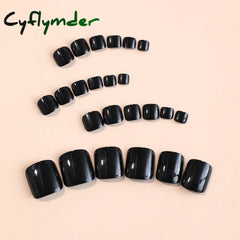 Cyflymder 24pcs Black False Toenails Solid Color Glossy Fake Toenails Wearable Full Cover Ins Square Press on Toenail Patch for Girl Women