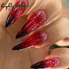 Cyflymder 24pcs Blood Red Fake Nails Gradient Long Pointed False Nail Patch Full Cover Wearable Fake Nail Tips Halloween Manicure Sets