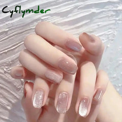 Cyflymder 24pcs/box Cat Eye Phototherapy Nail Patch Wearable Fake Nail Short False Nail Wedding For Winter Autumn wearable full cover