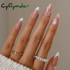 Cyflymder 24pcs/Box Fresh Floral Almond False Nails Press On Nails Detachable Fake Nail Tip Purple with Design Manicure Patches
