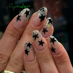 Cyflymder 24pcs/Box Fresh Floral Almond False Nails Press On Nails Detachable Fake Nail Tip Purple with Design Manicure Patches