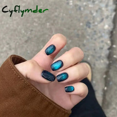 Cyflymder 24PCS Cat Eye Short False Nails Reusable Glitter Fake Nails Full Cover Artficial Nails Stick on Nails DIY Manicure Press on Nail