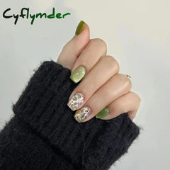 Cyflymder 24PCS Cat Eye Short False Nails Reusable Glitter Fake Nails Full Cover Artficial Nails Stick on Nails DIY Manicure Press on Nail