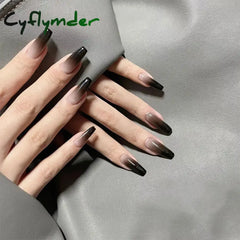 Cyflymder 24pcs Cool Girl False Nails Press On Long Coffin Square Ballet Nail Tips Full Cover Acrylic Fake Nail With Black Gradient Design
