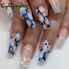 Cyflymder 24Pcs Fake Nails Press On Supplies False Charms Tips For ABS Nail Art And Decorations Manicure Extension Contains Jelly Gel