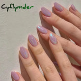Cyflymder 24pcs Glitter Fake Nails Purple Shiny Cat Eye Press On Nails Almond Head Manicure Nail Tips Pink/Blue False Nail Patch For Girl
