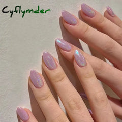 Cyflymder 24pcs Glitter Fake Nails Purple Shiny Cat Eye Press On Nails Almond Head Manicure Nail Tips Pink/Blue False Nail Patch For Girl