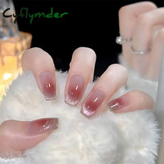 Cyflymder 24pcs Glitter Fake Nails Purple Shiny Cat Eye Press On Nails Almond Head Manicure Nail Tips Pink/Blue False Nail Patch For Girl