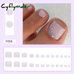 Cyflymder 24pcs Glitter Sequins Fake Toenails Simple Wearable False Toenails for Girls Women Acrylic Foot Nail Tips Full Cover Reusable