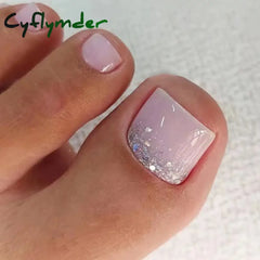Cyflymder 24pcs Glitter Sequins Fake Toenails Simple Wearable False Toenails for Girls Women Acrylic Foot Nail Tips Full Cover Reusable