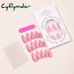 Cyflymder 24pcs Gradient Rose Pink False Nails Glossy Cat Eye Design Fake Nail Tips For Girls Women Almond Press On Nails Patch Wearable