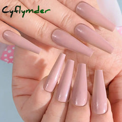 Cyflymder 24pcs Khaki Pure Color Frosted Ballet Matte Fake Nails Press on Wearable Detachable Nail Tip Long Full Cover for Girl Fake Nail