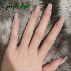Cyflymder 24pcs Khaki Pure Color Frosted Ballet Matte Fake Nails Press on Wearable Detachable Nail Tip Long Full Cover for Girl Fake Nail