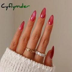 Cyflymder 24Pcs Long Almond Fake Nails with White Edge Design Wearable French Press on False Nails Simple Full Cover Nail Tips Manicure