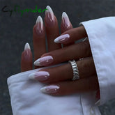 Cyflymder 24Pcs Long Almond Fake Nails with White Edge Design Wearable French Press on False Nails Simple Full Cover Nail Tips Manicure