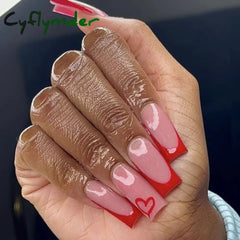 Cyflymder 24Pcs Long Ballet Square False Nails Simple French 3d Curve Design Fake Nails Wearable Press on Fake Nails Full Cover Nails Tips