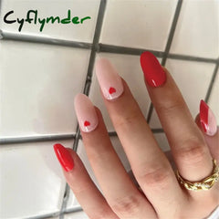 Cyflymder 24PCS Nail Art Fake Nails Long Ballerina Press on False Nails Set Handmade Orange Edge Almond Nail Seamless Removable Capsule