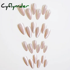 Cyflymder 24pcs Pearlescent Cat Eyes False Nails Wearable Flash Crystal Long Almond Aurora Fake Nails Press on Finished Manicure Nail Tips