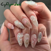 Cyflymder 24Pcs Pink Almond False Nails Butterfly Ballet with French Design Wearable Fake Nails Simple Artificial Press on Nails Tips Art