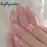 Cyflymder 24pcs Pink Bow Design Glossy Press on Nails Wearable Detachable Almond Fake Nail Tips for Girls Lady Korean Sweet False Nails