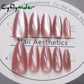 Cyflymder 24pcs Pink Cat Eye Fake Nails Glitter Fashion False Nail Patch For Lady Women Wearable Manicure DIY Art Almond Press on Nails