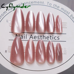 Cyflymder 24pcs Pink Cat Eye Fake Nails Glitter Fashion False Nail Patch For Lady Women Wearable Manicure DIY Art Almond Press on Nails