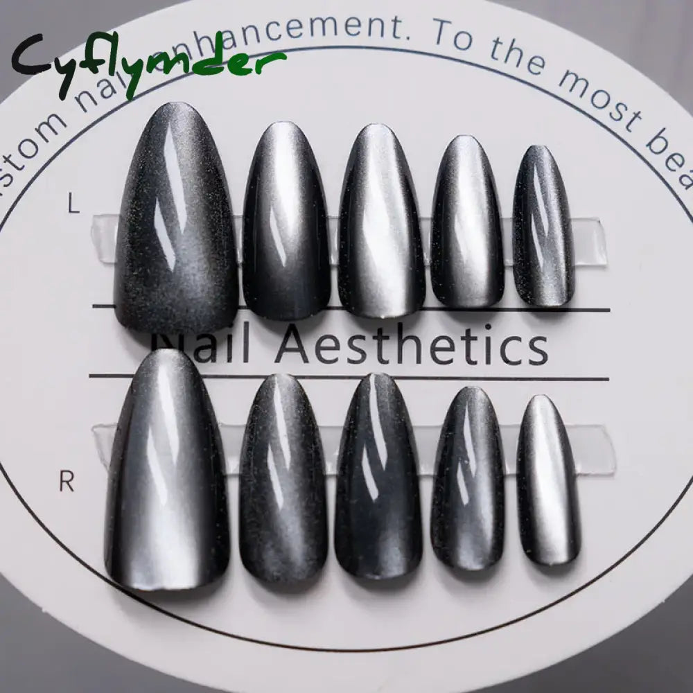 Cyflymder 24pcs Pink Cat Eye Fake Nails Glitter Fashion False Nail Patch For Lady Women Wearable Manicure DIY Art Almond Press on Nails