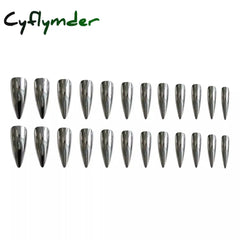 Cyflymder 24pcs Punk Metal Fake Nails Press On Finished Long Pointed Silver Mirror y2k Nail Tips Full Cover Stiletto False Nails For Girl