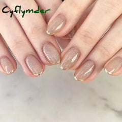 Cyflymder 24Pcs Removable Wearable False Nails Art Short Glitter French Gold Edge Fake Nails Waterproof Press on Nail Tips Nails Supplies