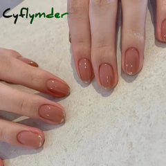 Cyflymder 24Pcs Removable Wearable False Nails Art Short Glitter French Gold Edge Fake Nails Waterproof Press on Nail Tips Nails Supplies