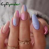 Cyflymder 24Pcs/Set Almond Fake Nails Art Blue Pink Patchwork Acrylic Coffin Press on Nails Full Coverage Long Ballet Wearable False Nails