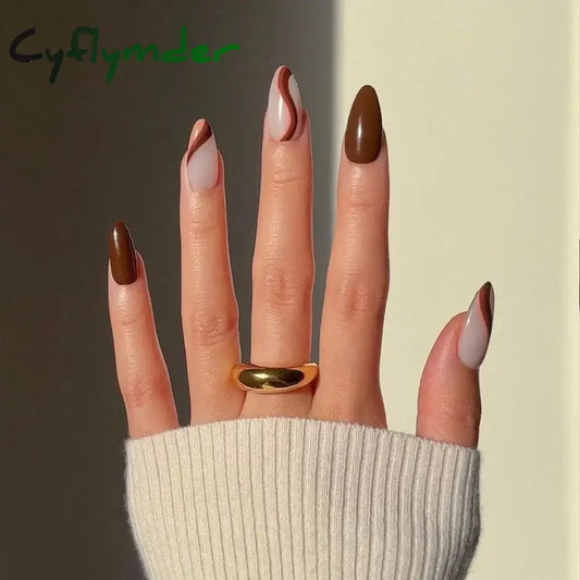 Cyflymder 24Pcs/Set Almond Gradient Press On Nail Art Wearable Fake Nails Pointed Simple Ballet Coffin Reusable False Nails Tips Finished