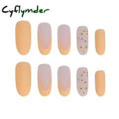 Cyflymder 24Pcs/Set False Nails Long Round Coffin Cute Kawaii Stick on Art Nail Ballerina Press on Nail Set Seamless Removable Fake Nails
