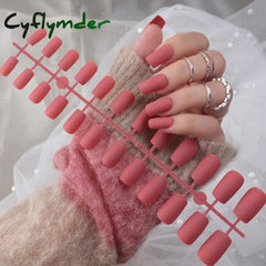 Cyflymder 24Pcs/Set Matte False Nails Glue Square Head Frosted Press On Fake Nail Tips Full Cover Artificial Fingernails Ballet Detachable