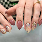 Cyflymder 24pcs/set Short Almond Flowers Reusable Adhesive False Nails Cheap Artificial Presss on Nails with Glue Woman Fake Nail Full Set