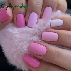 Cyflymder 24pcs/set Short Square Fake Nails for Women Girls Pink Green Blue Yellow Purple Tips Faux Ongles Press on False Nail Supplies